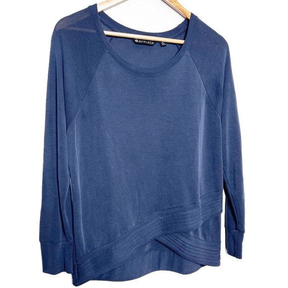 Athleta Women's Serenity Criss Cross Grey Crewneck Athletic Sweatshirt Sweater - Picture 4 of 16